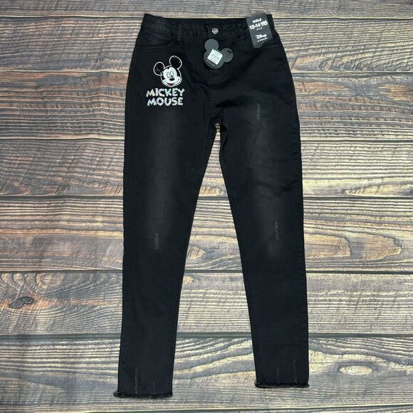 Disney at Primark‎ 13-14 Year Mickey Mouse Black Jeans Raw Hem Skinny NWT - Picture 1 of 12